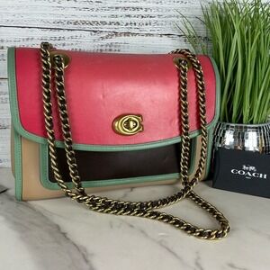 Coach‎ Parker Shoulder Bag Colorblock Multicolor Leather Chain Purse Vintage